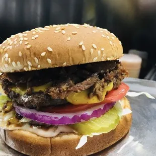 a hamburger on a bun