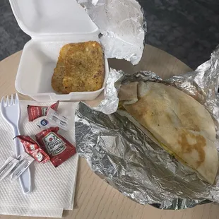 Bacon, Egg and Cheese pita breakfast special