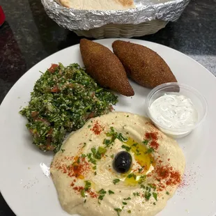 Kibbeh with Hummus and Tabouleh Lunch Plate