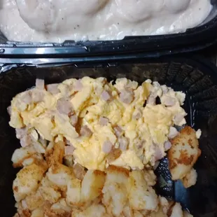 Diced Ham &amp; Scrambled eggs with Biscuits &amp; Gravy