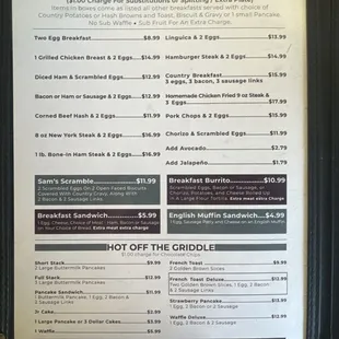 Breakfast menu