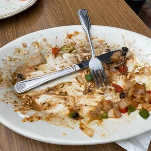a half eaten plate of food