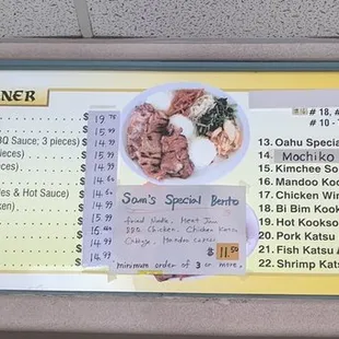 the menu for the restaurant