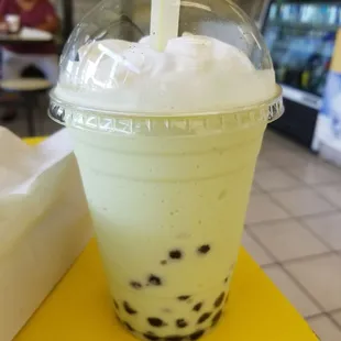 Also got a small honeydew melon smoothie with boba. Great topper to my croissant!