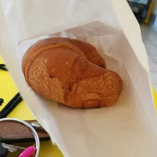 I got a plain croissant and the bread is nice and thick on the outside and super soft in the inside. Super yum!