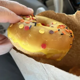 Their glazed donut. Soft and remains formed to your bite, telling us the dough was fresh.