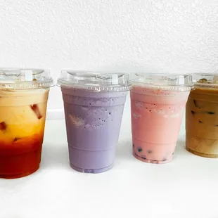 a row of iced drinks