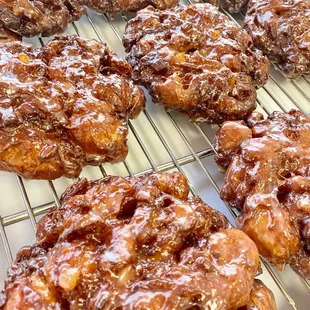a close up of the doughnuts