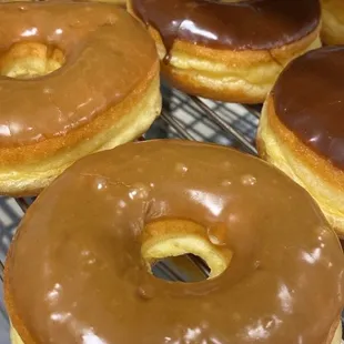 Maple and Chocolate raised donuts