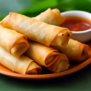 a plate of spring rolls