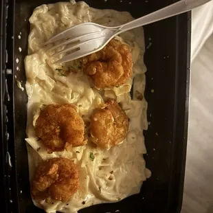 Fried shrimp Alfredo