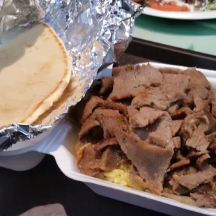 Side of meat, rice pilaf, pita bread - less than $5!