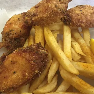 Chicken wings and fries