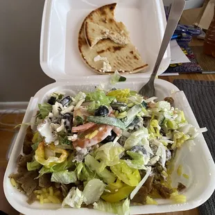 Sam's Gyros overflowing lamb gyro platter