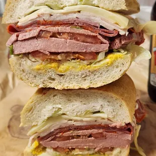 My custom sub: liverwurst, turkey, and Calabrese with Swiss on sourdough