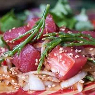 Daily Fresh Catch+++
  Never Frozen!
  Ahi (Tuna) served raw or cooked in one of our original sauces. Ask about other fresh caught fish+++
