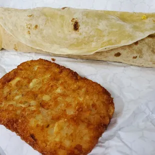 Breakfast burrito and hash brown