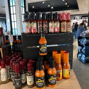 a variety of hot sauces