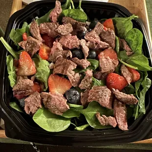 The steak summer salad. I like it w bleu cheese, but this style salad is also great with a hearty balsamic vinaigrette.