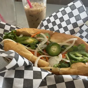 Bahn Mi with iced coffee