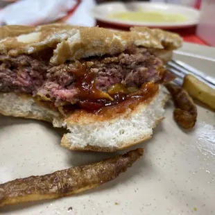 Raw bloody burger