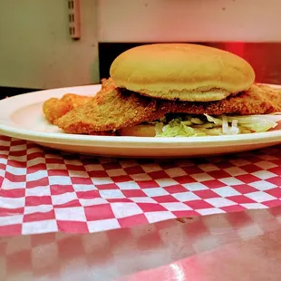 Omg look how big this pork tenderloin sandwich is .....