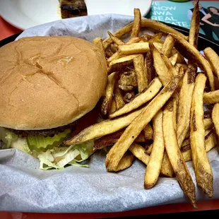Cheeseburger with fries.