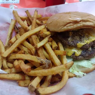 Double cheese with grilled onions, fresh cut fries. It was good.