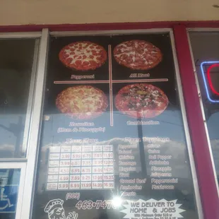 Pizza menu &amp; prices as of 09/28/2019