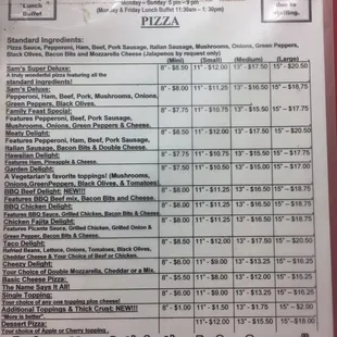 the menu for the restaurant