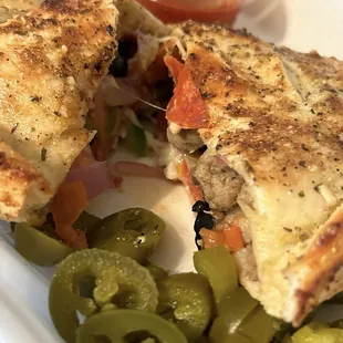 Meat and veggie calzone