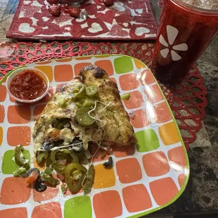 GREAT chicken veggie calzone half!