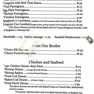 the menu for the restaurant