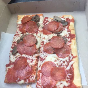 pepperoni, mushrooms, and cheese