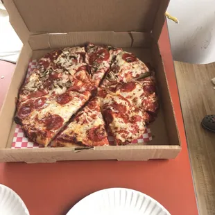 Our delicious Sam's half mushroom and half pepperoni