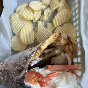 a sandwich and chips