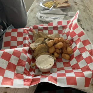 a basket of fried food