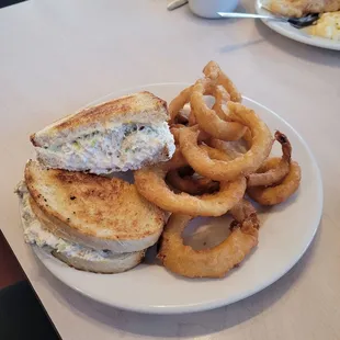 Tuna melt and onion rings