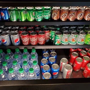 a display of sodas and soft drinks
