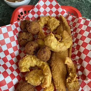 Shrimp and fish basket with red beans and rice