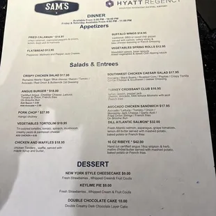 Dinner menu