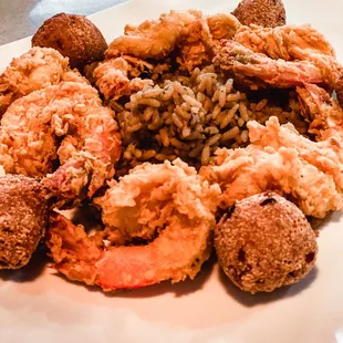 6 Fried Shrimp &amp; Hush Puppies with Dirty Rice