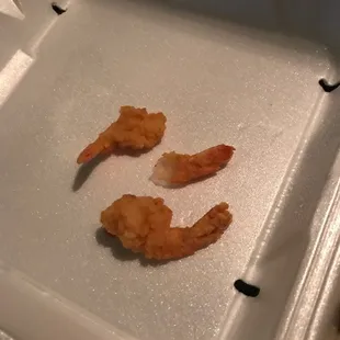 Three shrimp I was charged for in my take out today.