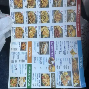 The current menu and prices.