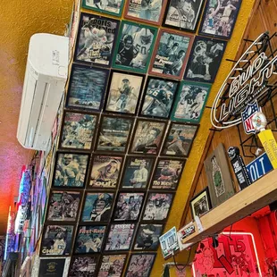 a wall of memorabilia