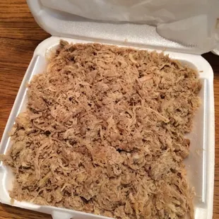 2 pounds of pulled pork. Very tender, tasty, lean