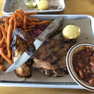 Meat platter with side of beans