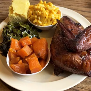 Mac &amp; Cheese, Collard Greens, Sweet Potatoes, Cornbread &amp; Smoked Chicken!