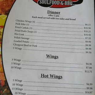 Dinner, Wings and Hot Wings #menu