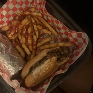 Philly cheesesteak with fries